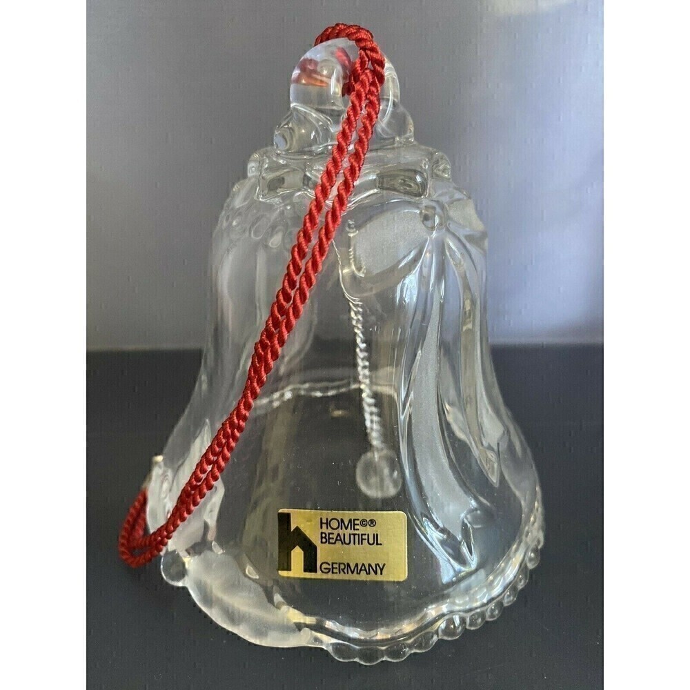 Hand Cut Crystal Bell Christmas Ornament Red Corded Bow German Home Beautiful